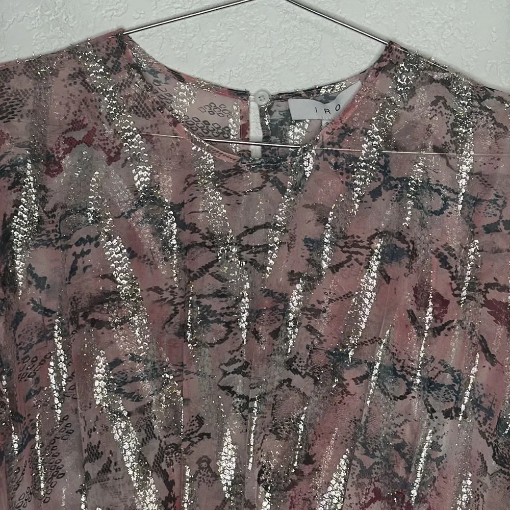 NWT IRO Wobam Printed Metallic Fil Coupé Silk Mini Dress Pink FR 34/ XS Revolve - Picture 4 of 16